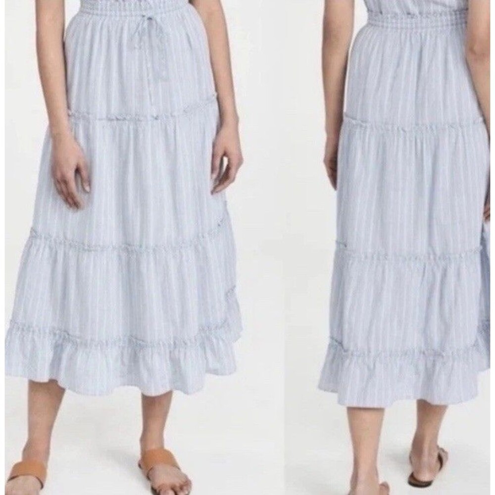 Madewell Tiered Drawstring Peasant Maxi Skirt Chambray Sz S
